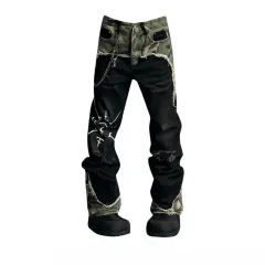 American Street Retro Camouflage Stitching Jeans - View 1