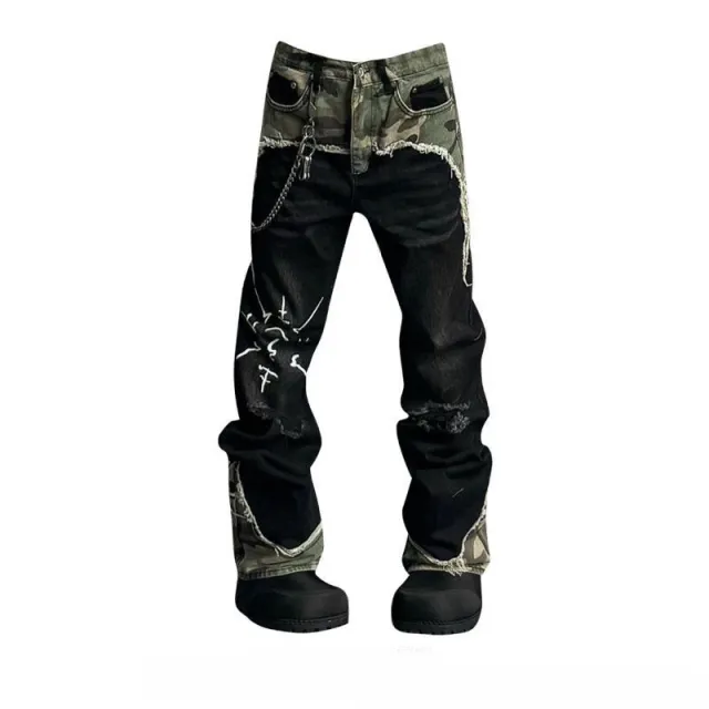 American Street Retro Camouflage Stitching Jeans - Shop at LoveMi