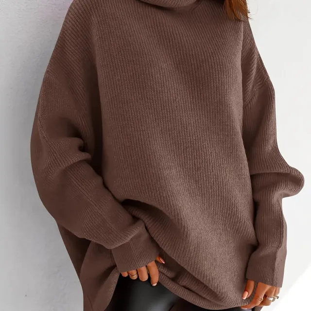 Women's Cozy Oversized Turtleneck Sweater Batwing Chunky Coffeecolor - Shop at LoveMi