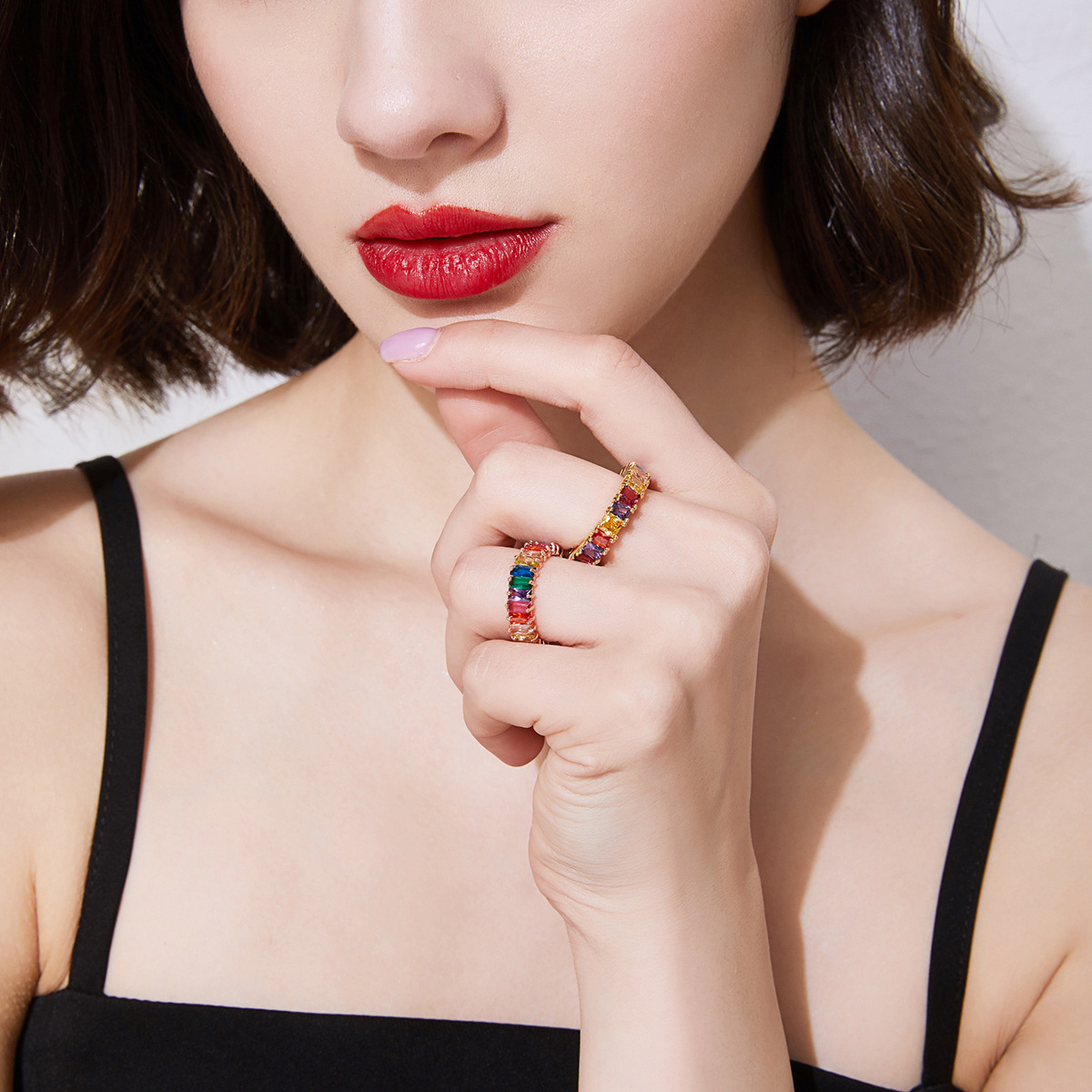 European And American Color Zircon Ring