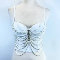 Women's Niche Tassel Bead Body Shaping Top Fishbone Vest - White - View 1