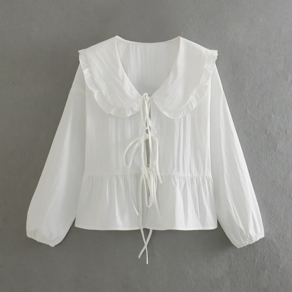 Women's Clothing 3-color Doll Collar Lace Shirt - White