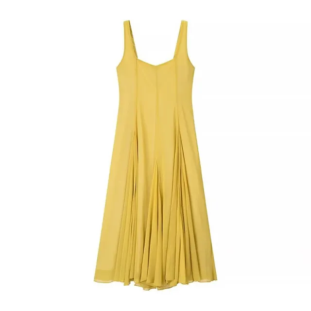 Women's Fashion Simple Midi Skirt Dress Yellow - Shop at LoveMi