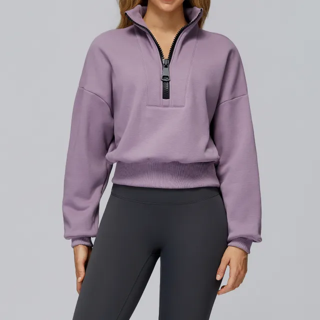 Sports Sweater Stand Collar Loose Windproof Warm Taro Purple - Shop at LoveMi
