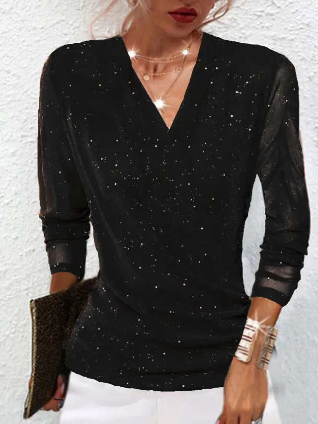 Women's Cross V Neck Mesh Base Top Black - Shop at LoveMi