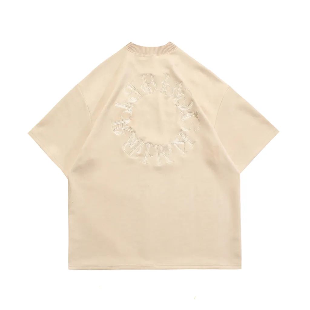 Suede American Street Men's Embroidered Letter Short Sleeve T-shirt - Khaki