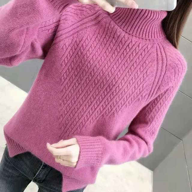Twist High Collar Bottoming Sweater Women's Loose Solid Color Sweater Plum Red - Shop at LoveMi