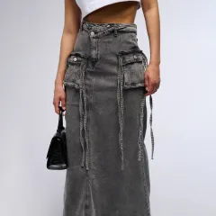 Women's American-style Retro Wrong Waist Denim Overalls Skirt - M2738 Dark Grey - View 1