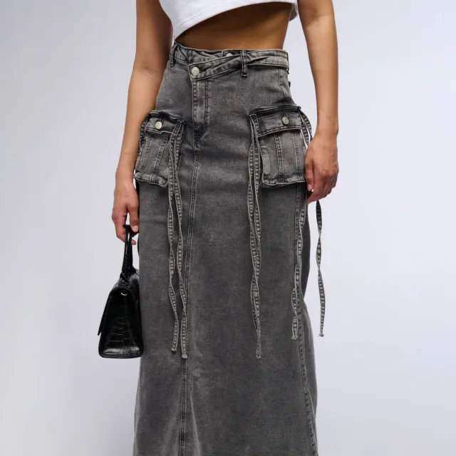 Women's American style Retro Wrong Waist Denim Overalls Skirt Gray - Shop at LoveMi