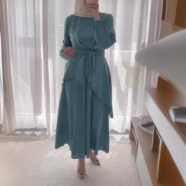 Irregular Hem Top Wide Leg Pants Suit Women Sky Blue - Shop at LoveMi