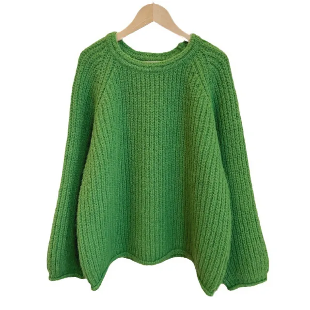 Korean Style Lazy Style Solid Color Curling Coarse Yarn Sweater For Women Green - Shop at LoveMi