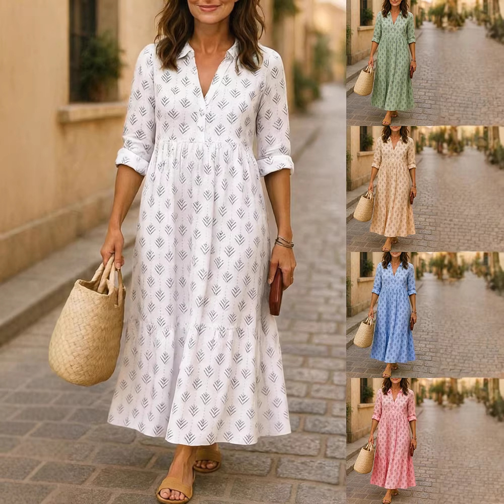 Womens Long Digital-Print Shirt Dress