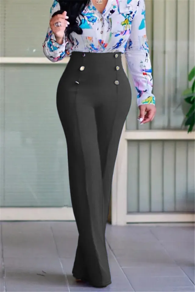 Plus Size Women's Casual Tight Straight leg Trousers Black - Shop at LoveMi