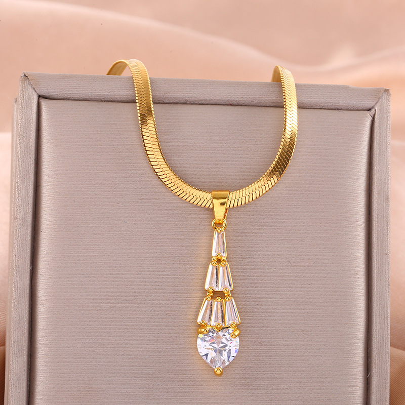 Trapezoidal Crystal Water Drop Pendant Necklace