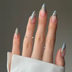 Night And France Handmade Almond French Finished Manicure - View 1