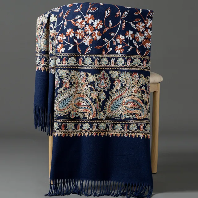 Scarf Shawl Cashmere Warm Cheongsam Outerwear Navy Blue - Shop at LoveMi