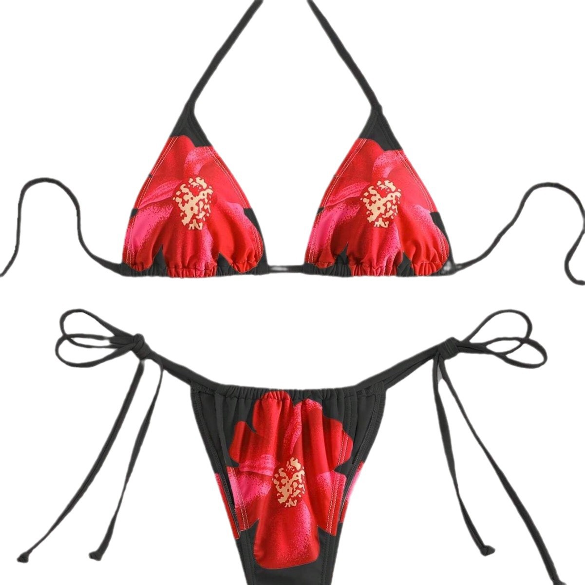 High Waist With Straps Bikini Customized Printing Three-point