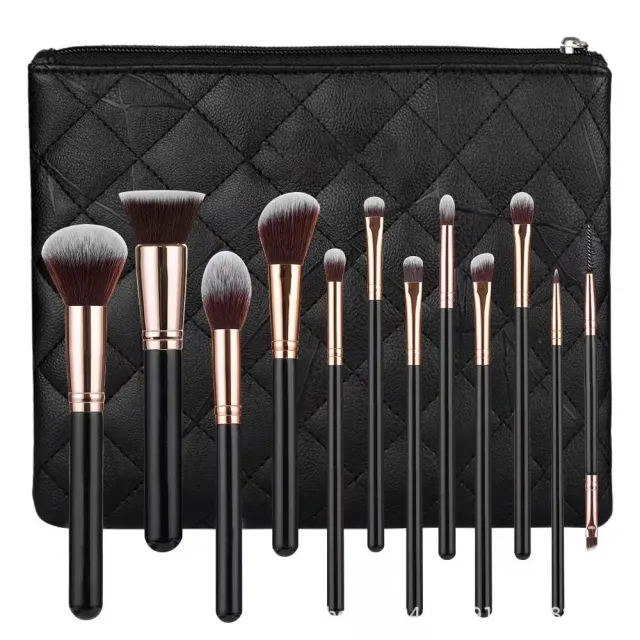 Twelve Bottles Black Pu Zipper Bag Makeup Brush Suit 12 Rc Black Plaid Bag - Shop at LoveMi