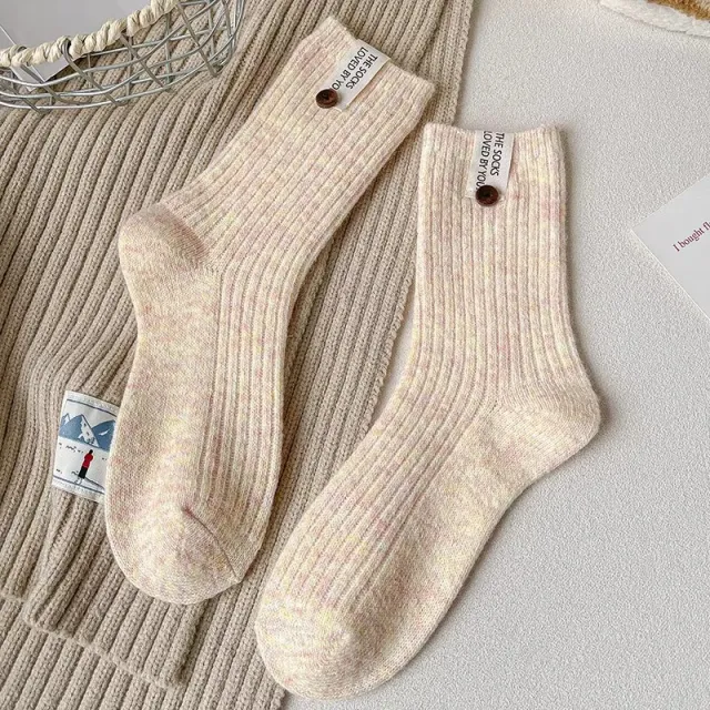 Womens Chunky knit Socks With Buttons Orange - Shop at LoveMi
