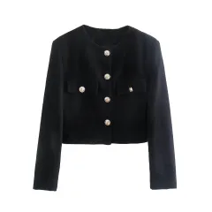 Women's Classic Style Golden Button Decorative Pattern Suit Jacket Pantskirt - Top - View 1
