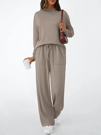Women's Drawstring With Pockets Pure Color All matching Casual Fashion Set Camel - Shop at LoveMi
