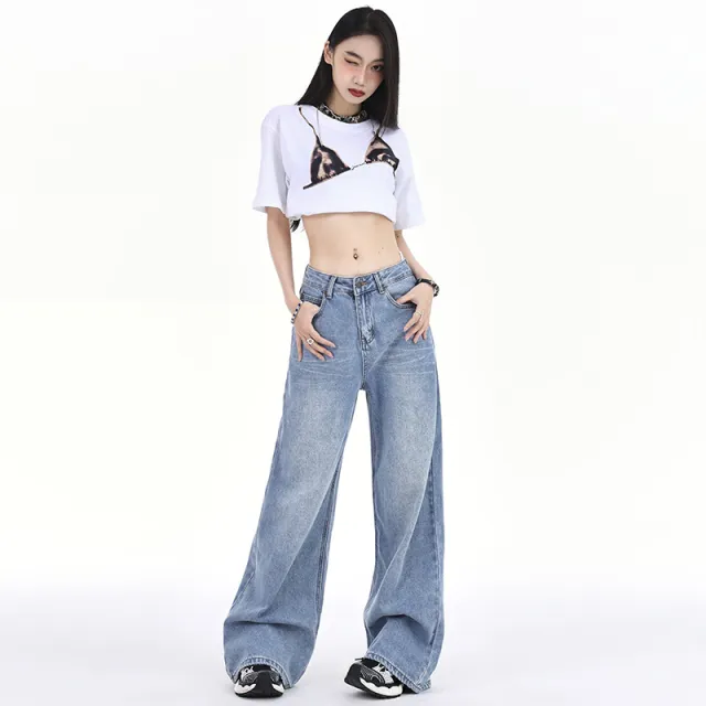 Wash Loose Slimming Drooping Straight Low Waist Mop Pants Trousers - Shop at LoveMi