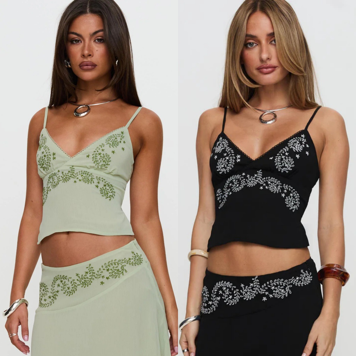 Womens 3D Embroidered Short Camisole Top