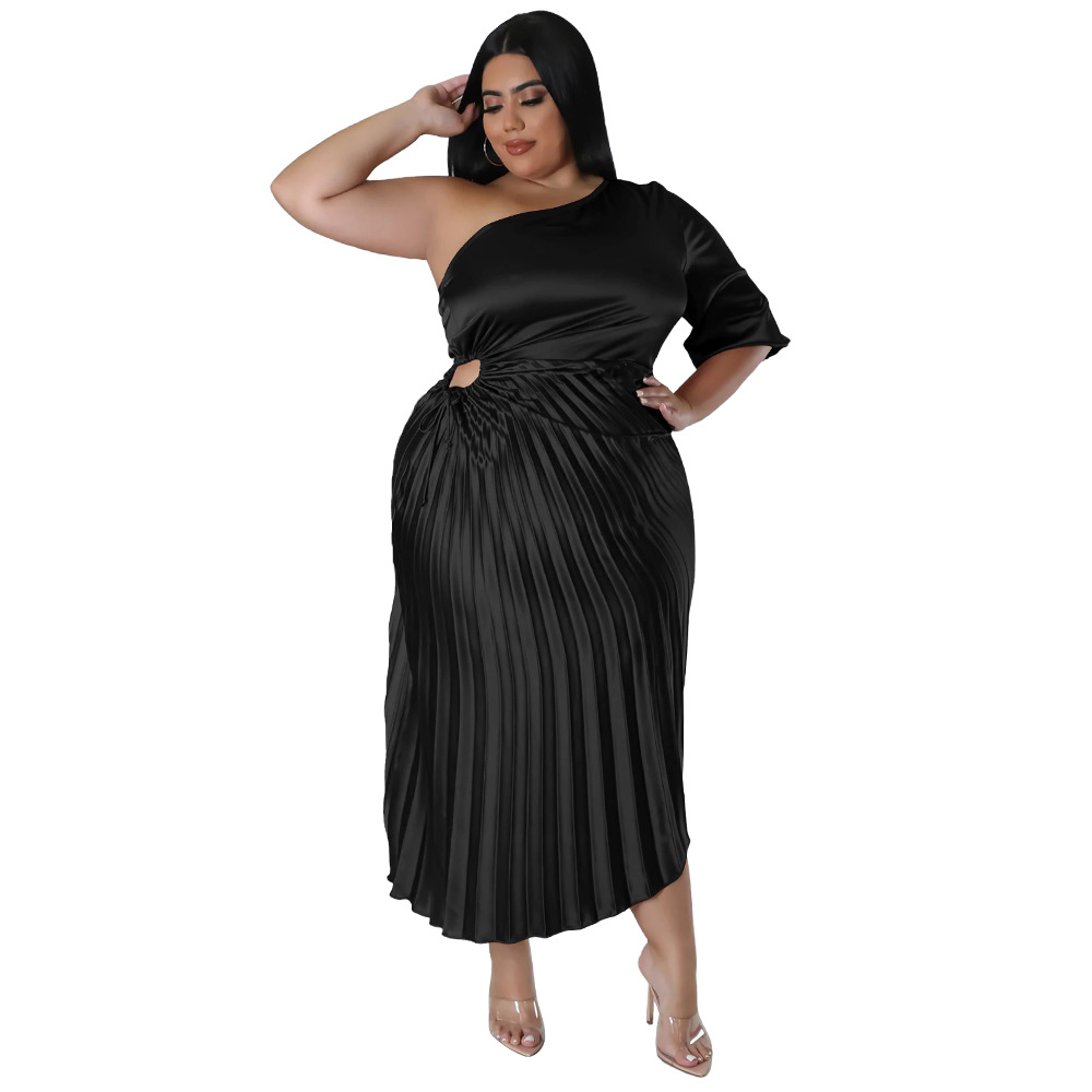 Fashionable And Sexy Off the shoulder Drawstring Pleated Dress Black - Shop at LoveMi