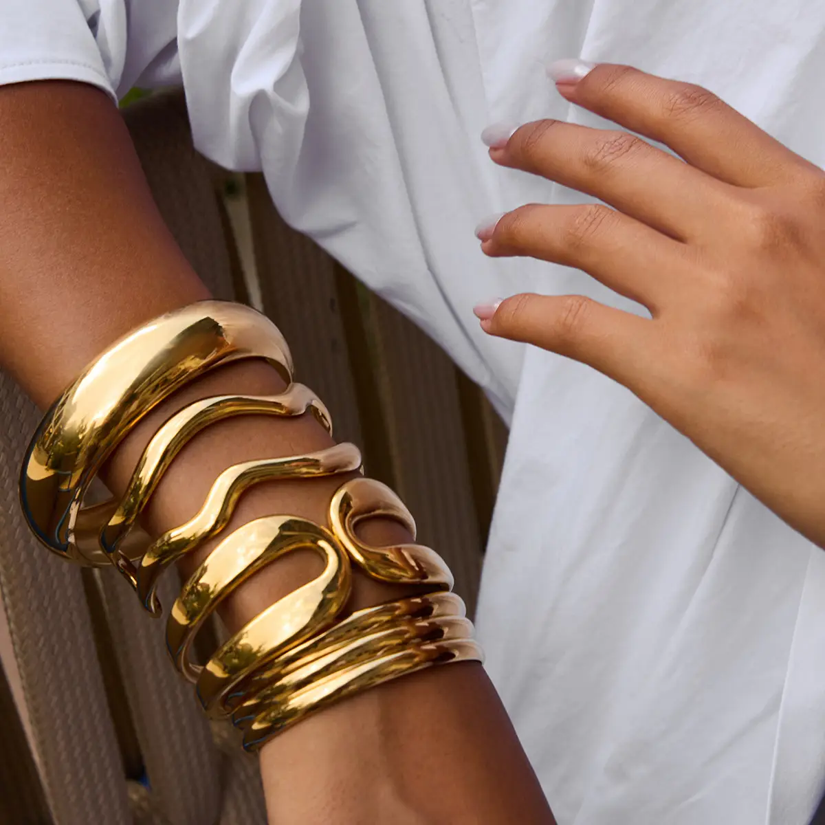 Minimalist 18K Gold Stainless Steel Glossy Line Double-layer Bracelet