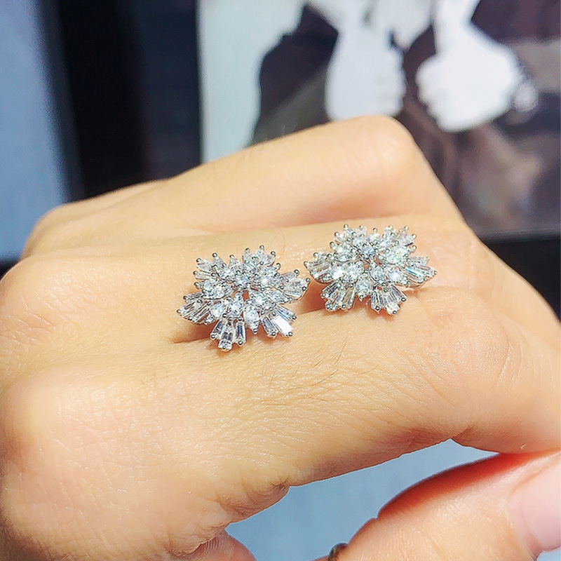 Womens Christmas Snowflake Zircon Earrings