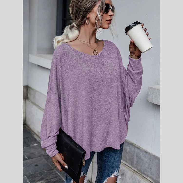 Women's Fashion Loose Lace up T shirt Light Purple - Shop at LoveMi