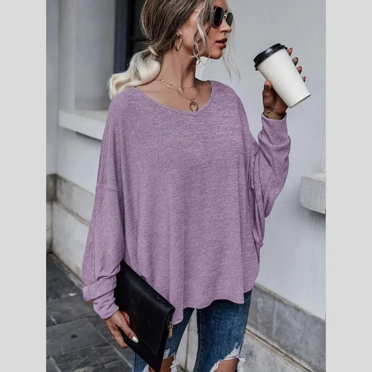 Women's Fashion Loose Lace-up T-shirt - Light Purple