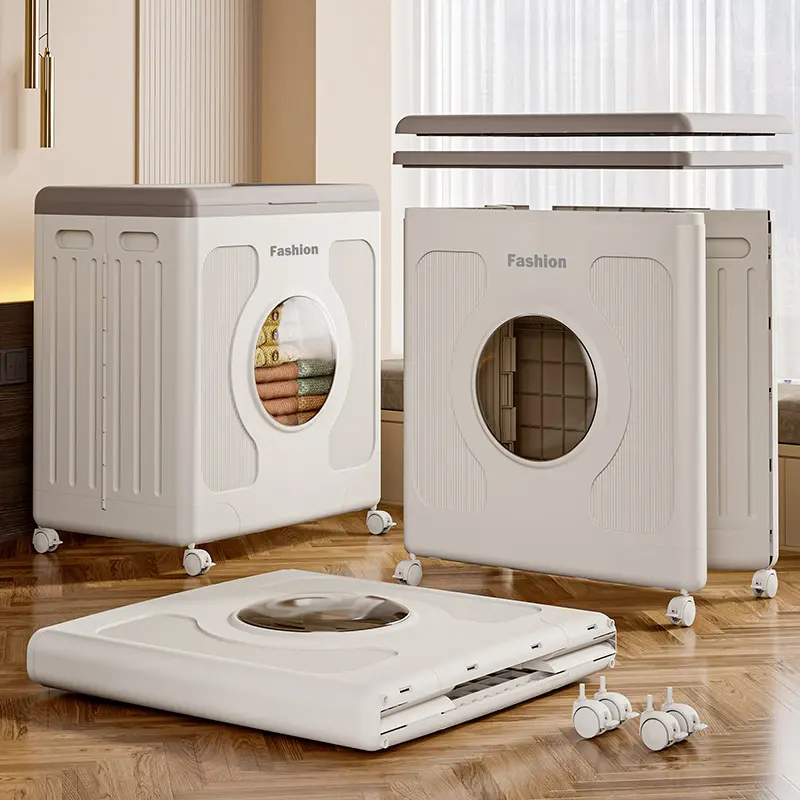160L Wheeled Clothes-Folding Household Plastic Storage Basket