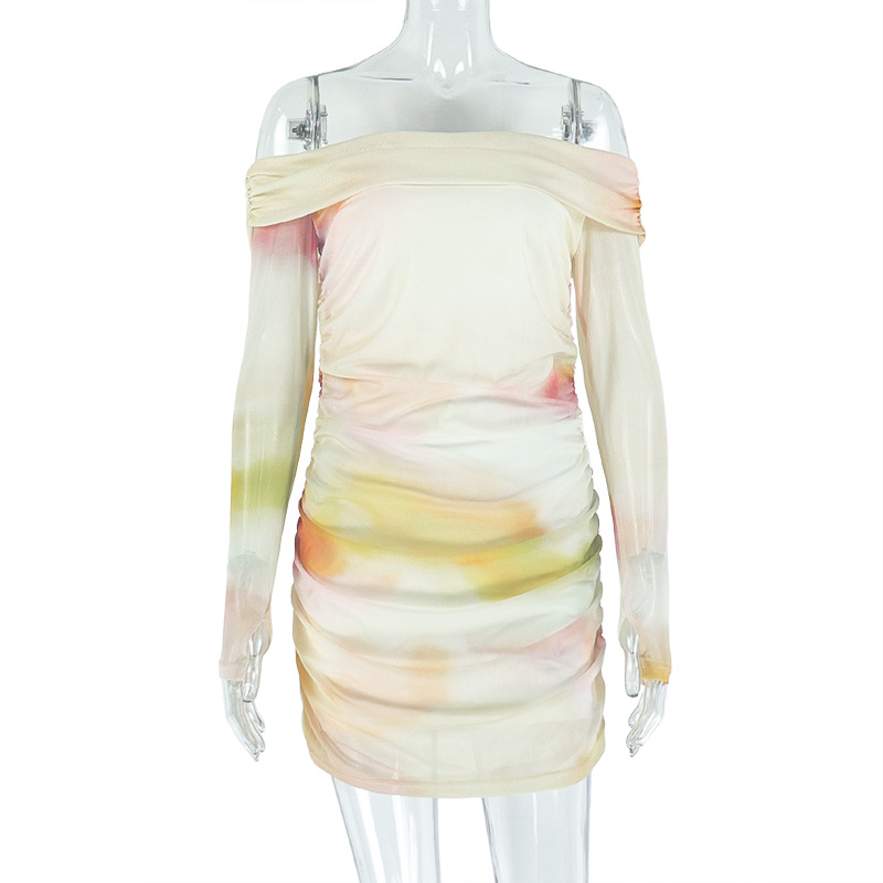 Lady's One shoulder Off shoulder Sleeve Fitted Short Dress Yellow - Shop at LoveMi