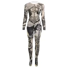 Women's Fashion Personality Street Digital Printing High Waist Tight Trousers Suit - Blue - View 1