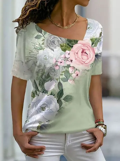 Women's Fashion Asymmetric V-neck T-shirt - Ppt2309124-2Xl