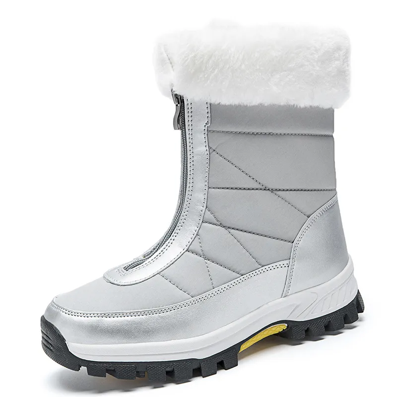 Waterproof Snow Boots Women's Mid-calf Front Zipper - Silver