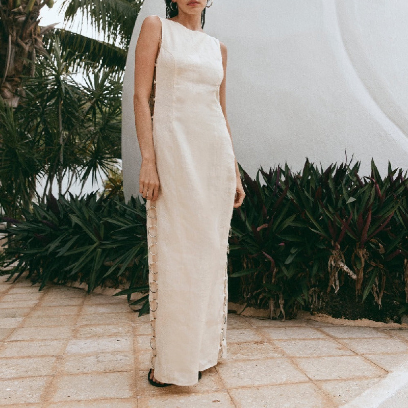 Women's Fashion Printed Sleeveless Backless Stitching Dress