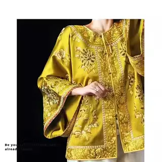 New Machine Embroidery Gold Coat Gold Embroidered Coat - Shop at LoveMi