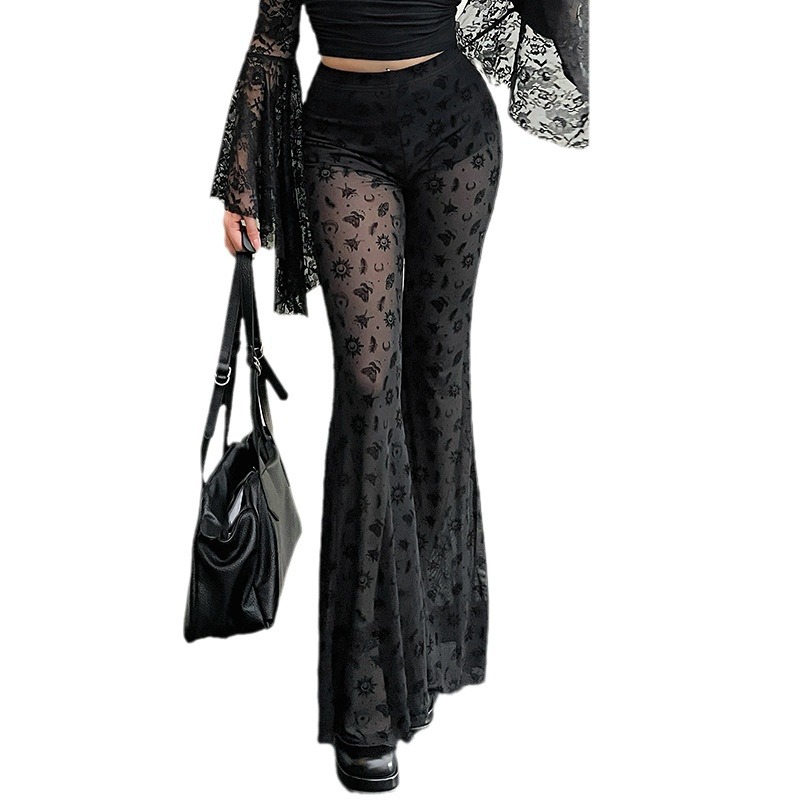High Waist Lace Print New Casual Trousers Straight
