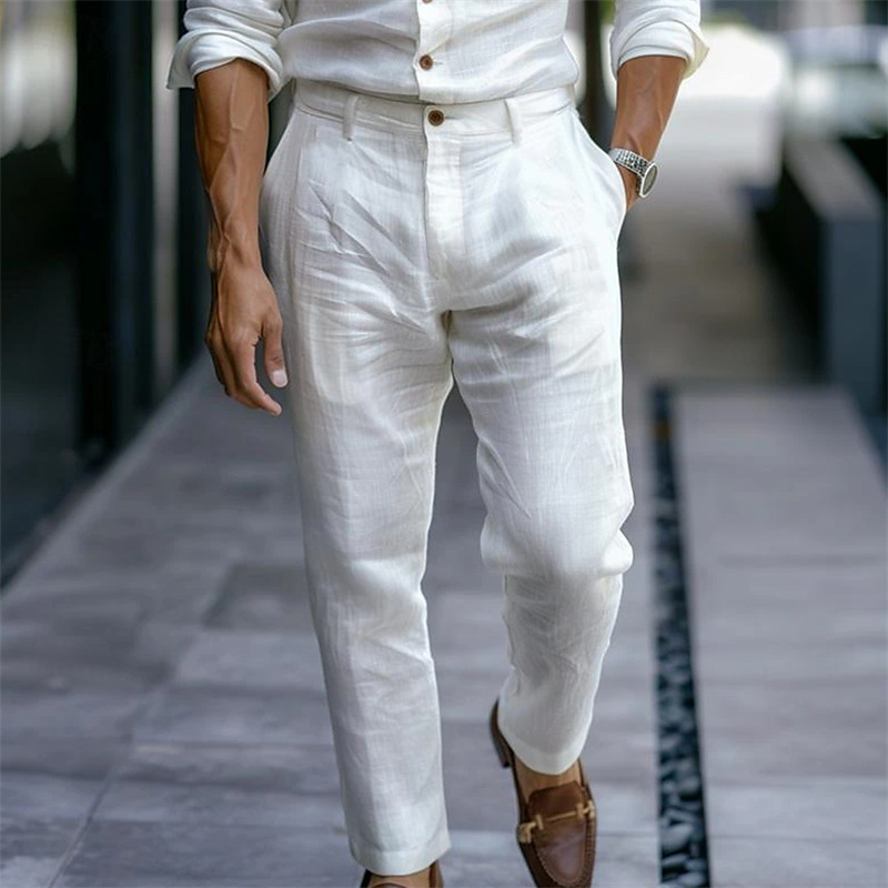 Men's Youth Linen Solid Color Outdoor Breathable Casual Pants
