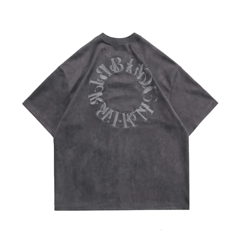 Suede American Street Men's Embroidered Letter Short Sleeve T-shirt - Grey