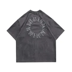 Suede American Street Men's Embroidered Letter Short Sleeve T-shirt - Grey - View 1
