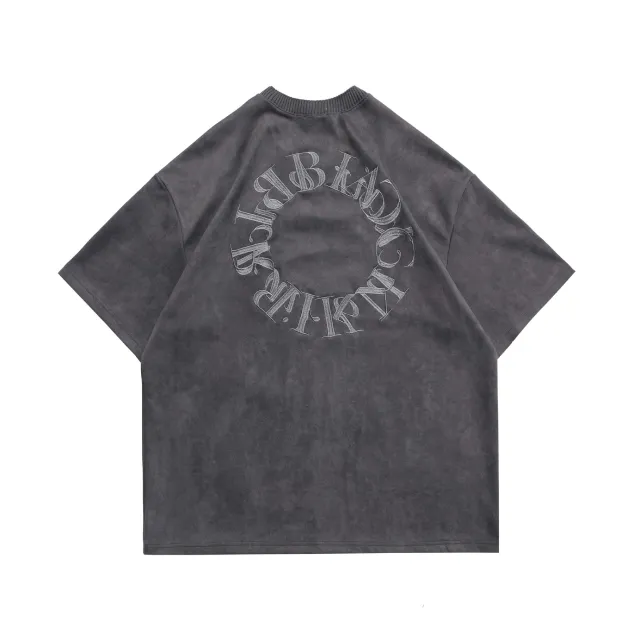 Suede American Street Men's Embroidered Letter Short Sleeve T shirt Gray - Shop at LoveMi