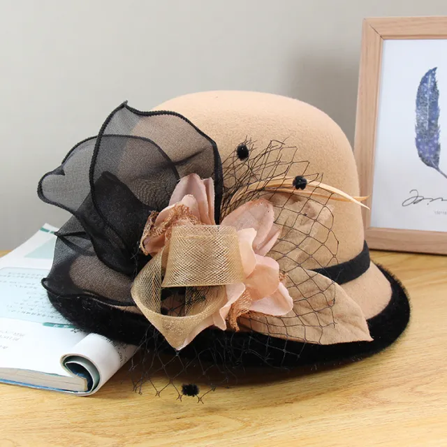 Woolen Hat British Vintage Top Hat Female All matching Elegant Temperament Camel - Shop at LoveMi