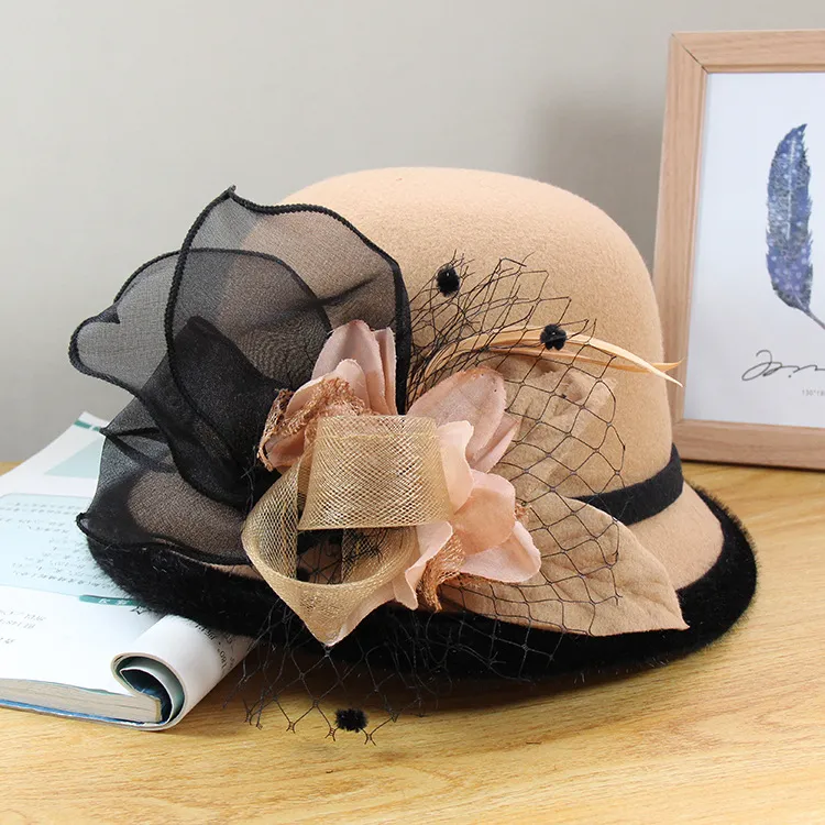 Woolen Hat British Vintage Top Hat Female All-matching Elegant Temperament - Camel
