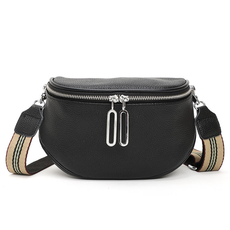 New Double Zipper Leather Messenger Bag