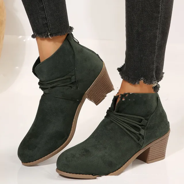 Mid Heel Boots Women's Chunky Heel Martin Boots Green - Shop at LoveMi