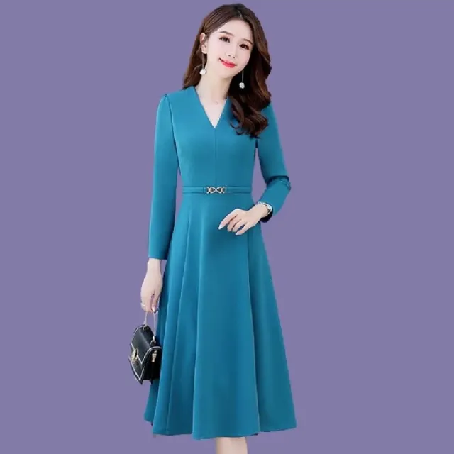 Autumn Longsleeve Kneelength Vneck Maxi Dress Blue - Shop at LoveMi