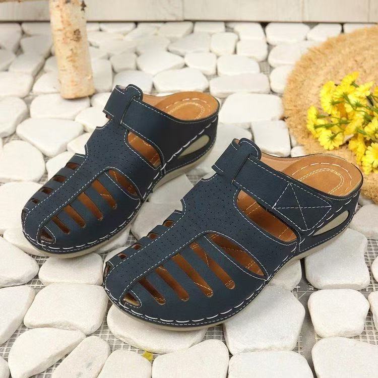 European And American-style Womens Hollowed-out Mid-heel Wedge Sandals